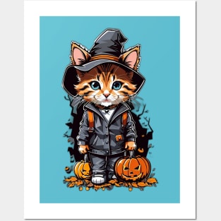 Spooky witchy halloween cat Posters and Art
